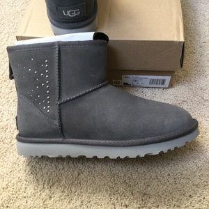 UGG Classic Mini boot Charcoal NWT Swarovski crystal studded.
